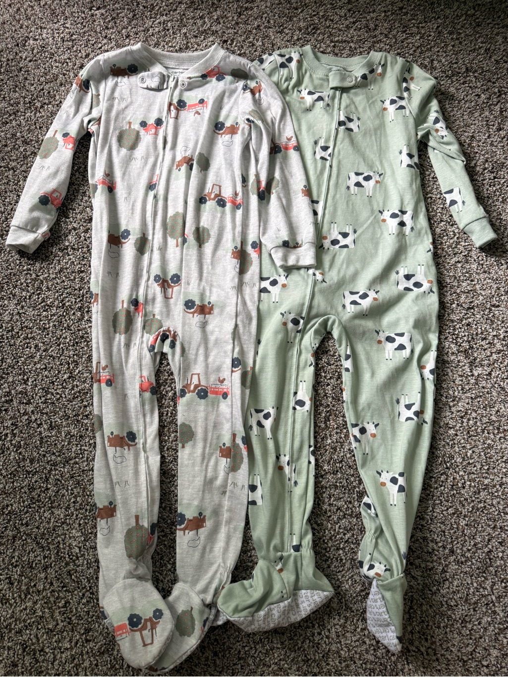 Carter's Farm Animal Footed Pajama Set - Green & Light Gray
